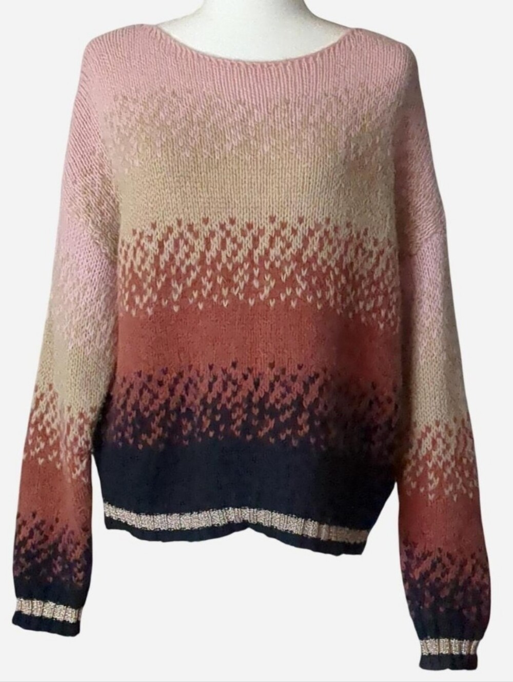 ANNA KAY Luxury Mohair Wool Blend Ombre Chevron Knit Sweater Pink S/M